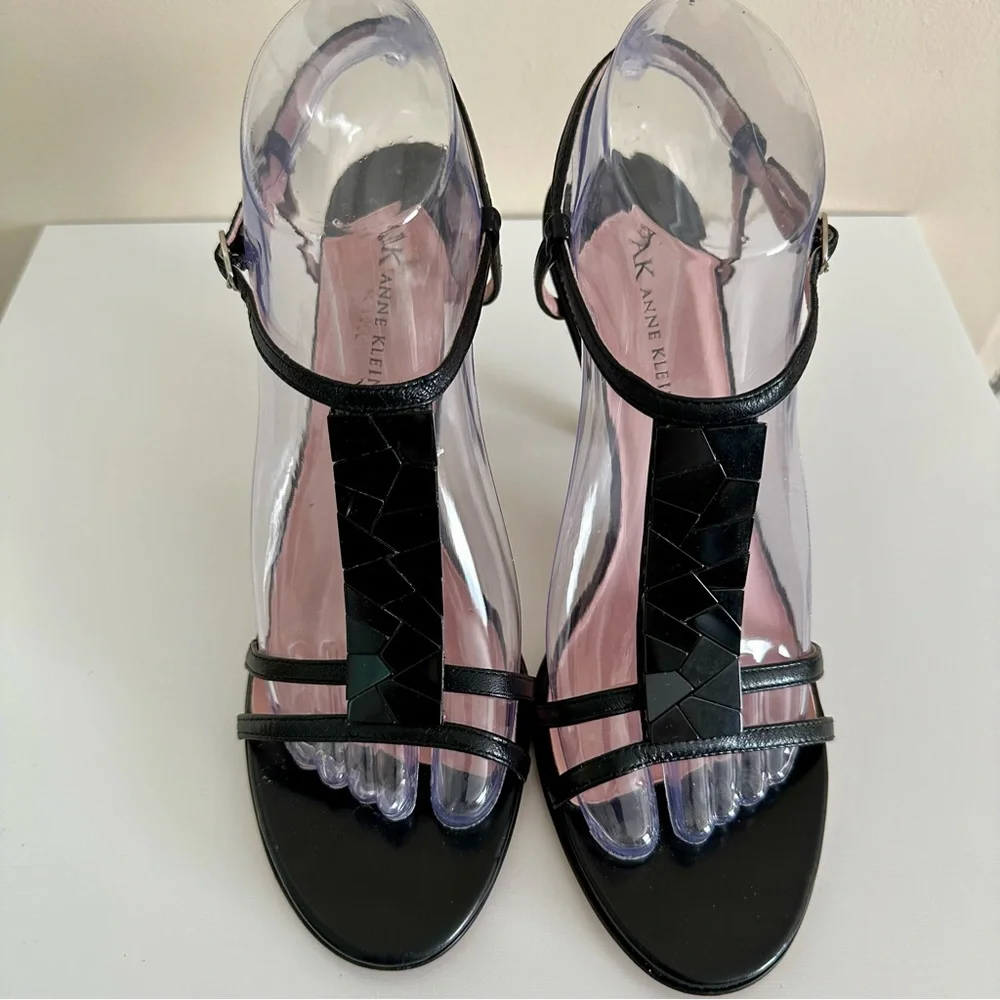 Anne Klein | Strappy Black Leather Dress Sandals Sz 7.5 - Picture 2 of 6